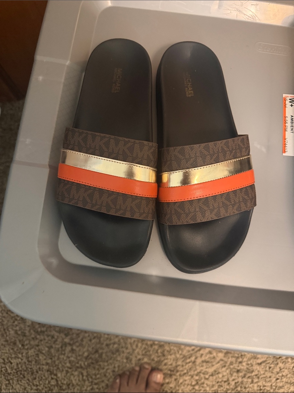 Michael Kors Black and Brown Slide Sandals